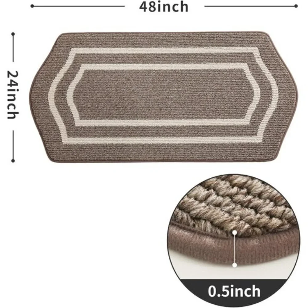 New 24x48In Long Kitchen Mat, Absorbent Non-Skid Washable Floor Rug, Brown Frame